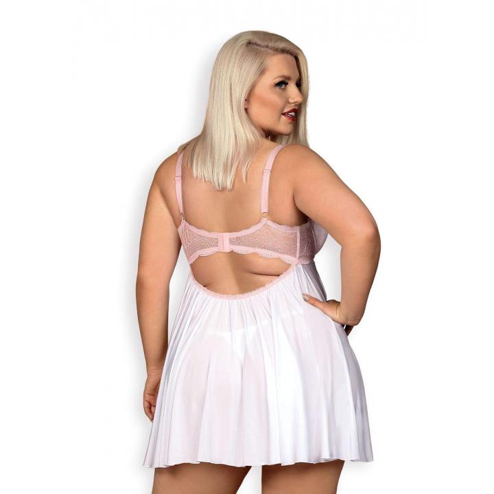 Biała koszulka babydoll Obsessive Girlly w zestawie ze stringami