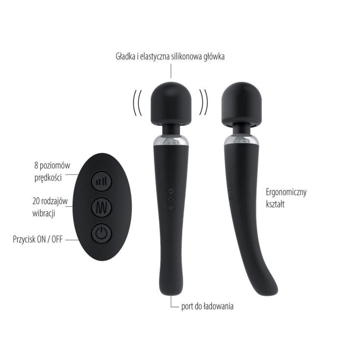 Czarna różdżka wibrująca do masażu 29 cm | 20 programów | USB