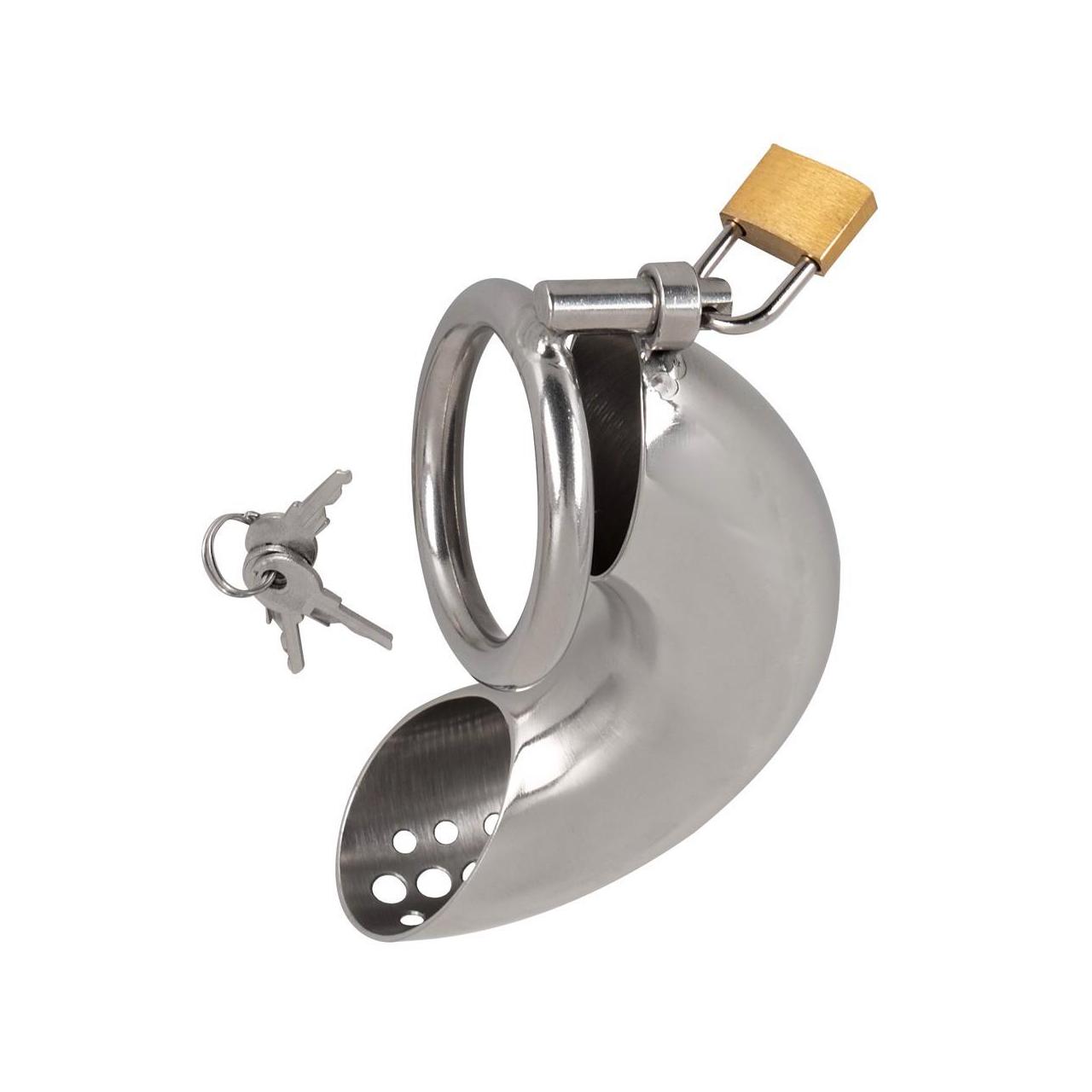 Zakrzywiona klatka na penisa stalowa z kłódką 13,5 cm | Loris.pl