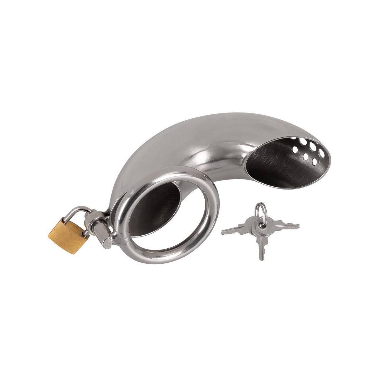 Zakrzywiona klatka na penisa stalowa z kłódką 13,5 cm | Loris.pl