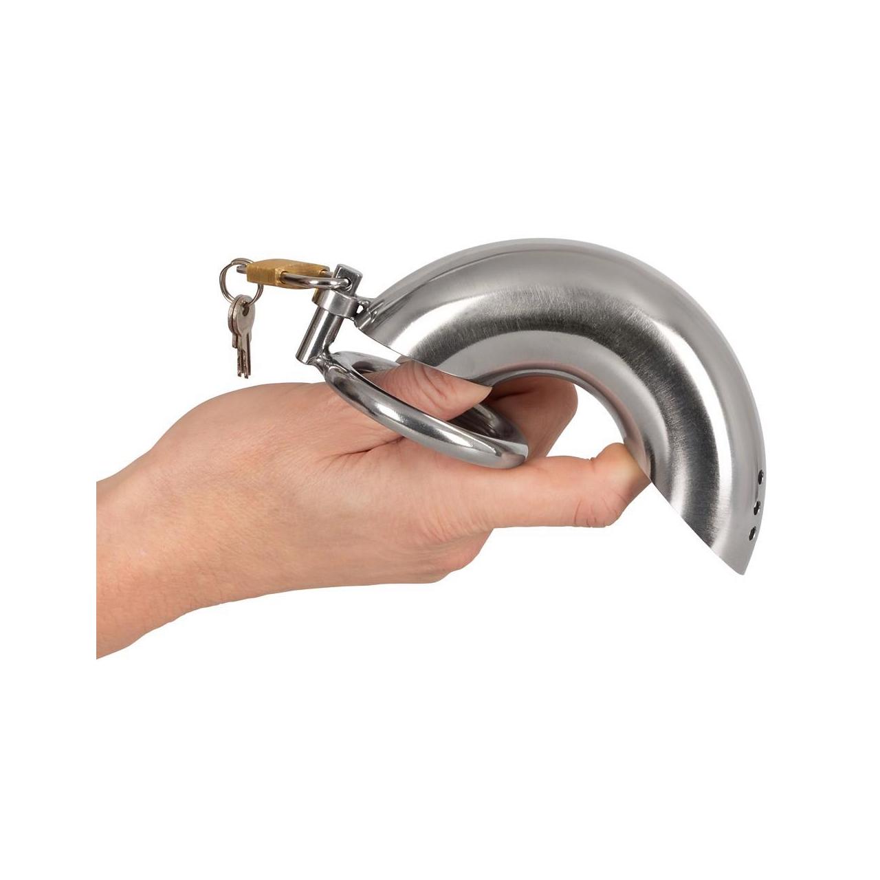 Zakrzywiona klatka na penisa stalowa z kłódką 13,5 cm | Loris.pl