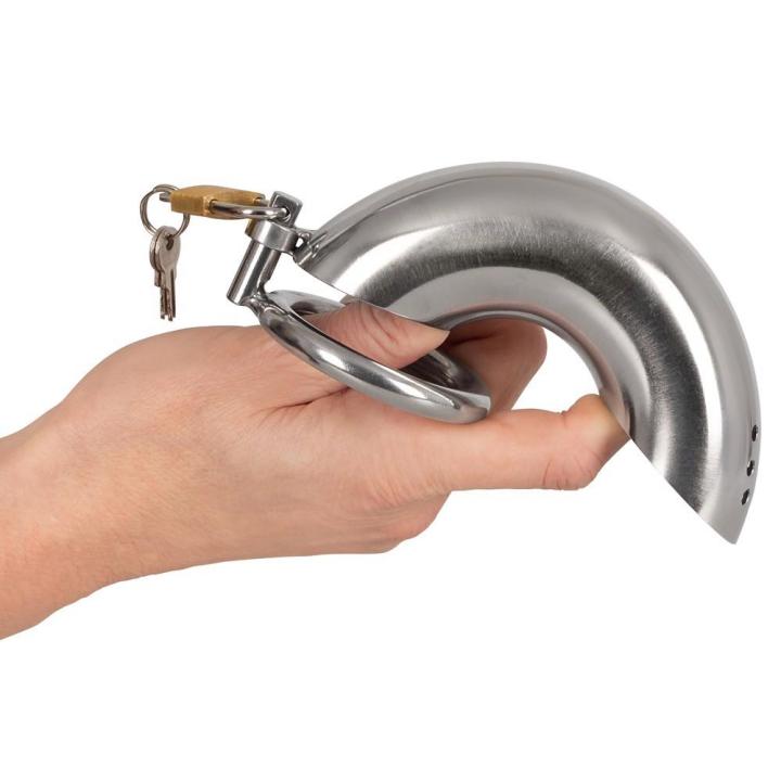 Zakrzywiona klatka na penisa stalowa z kłódką 13,5 cm | Loris.pl