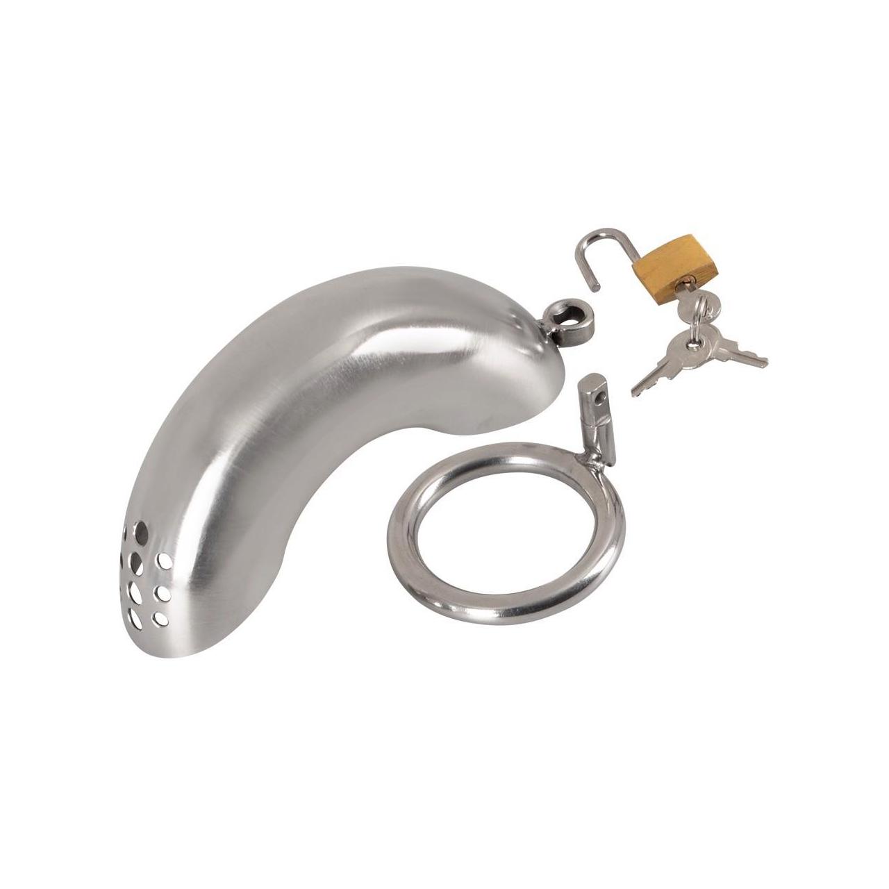 Zakrzywiona klatka na penisa stalowa z kłódką 13,5 cm | Loris.pl