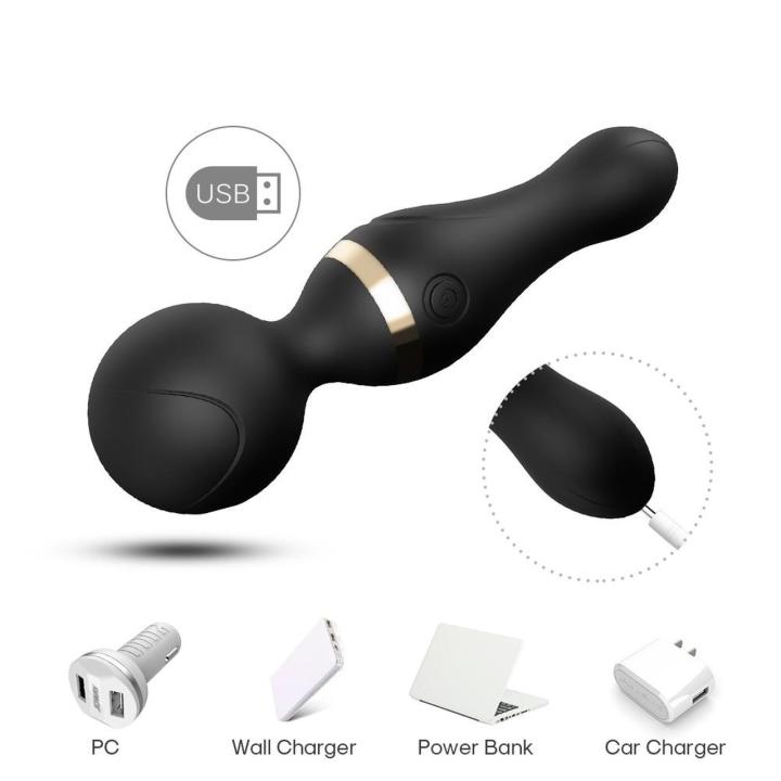 Czarna różdżka wibrująca do masażu 9 trybów | Wodoodporna USB