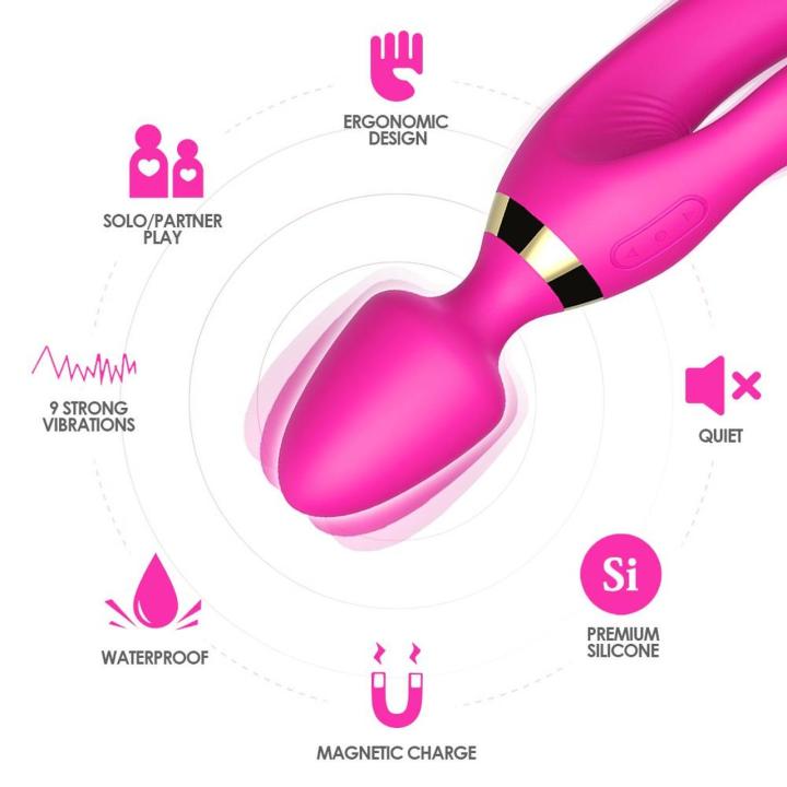 Różowy masażer wand dla par – 9 trybów, wodoodporny, USB