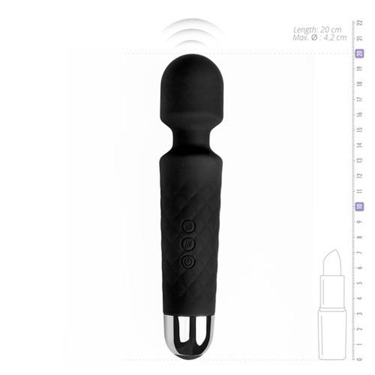 Mini różdżka wibracyjna czarna 20 cm - 18 trybów, wodoodporna, USB | Loris.pl