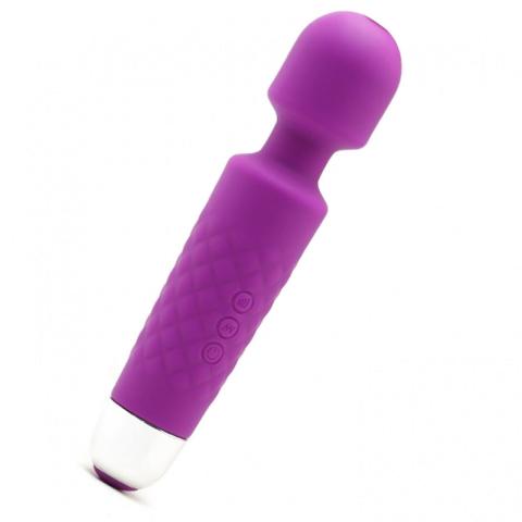 Fioletowy masażer różdżka 20 cm z silikonu – 18 trybów, ładowany