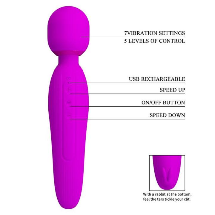 Masażer różdżkowy USB z króliczymi uszami – 7 trybów, silikon