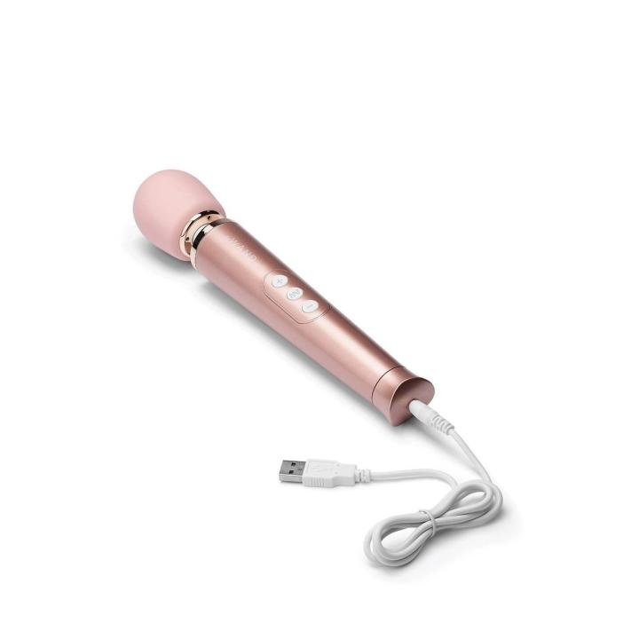 Masażer wibracyjny wand USB różowe złoto – kompaktowy, mocny, silikonowy