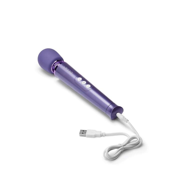 Mini masażer wibracyjny wand USB fioletowy – 10 intensywności, etui