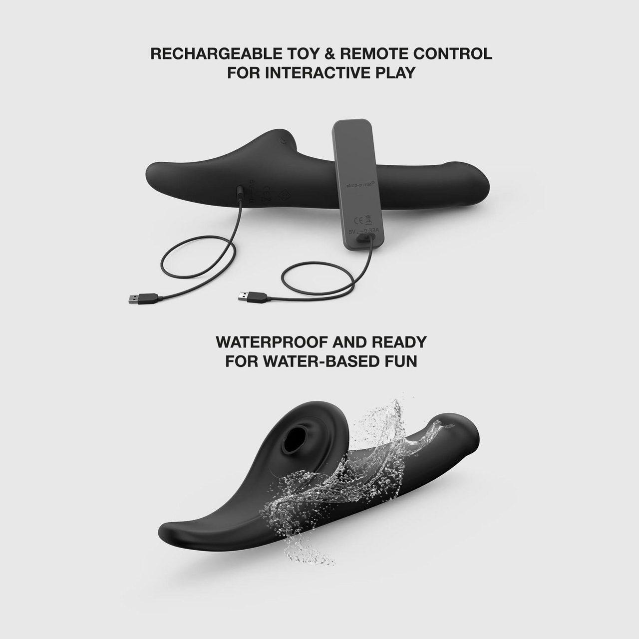 Dildo strap-on z wibracją i ruchem M | 3 silniki, pilot, IPX7