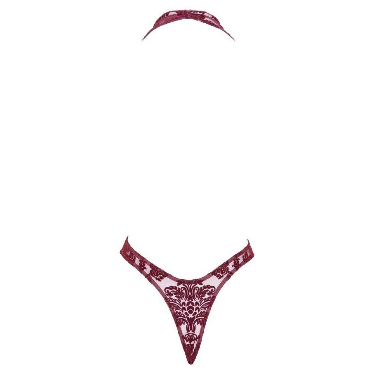Noir bordowe body string– dekolt cowl, halter, flock print | Loris.pl