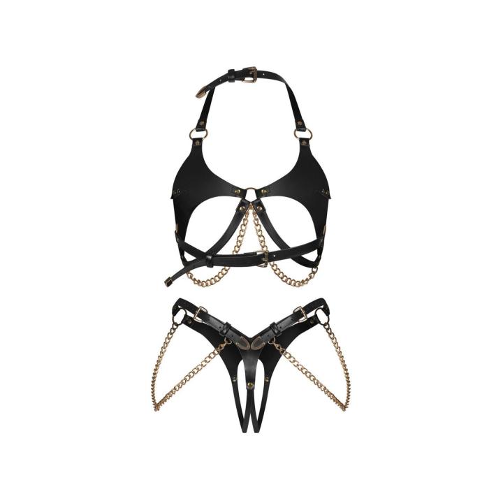 Obsessive Anyya Black - komplet 2-częściowy z otwartym krokiem