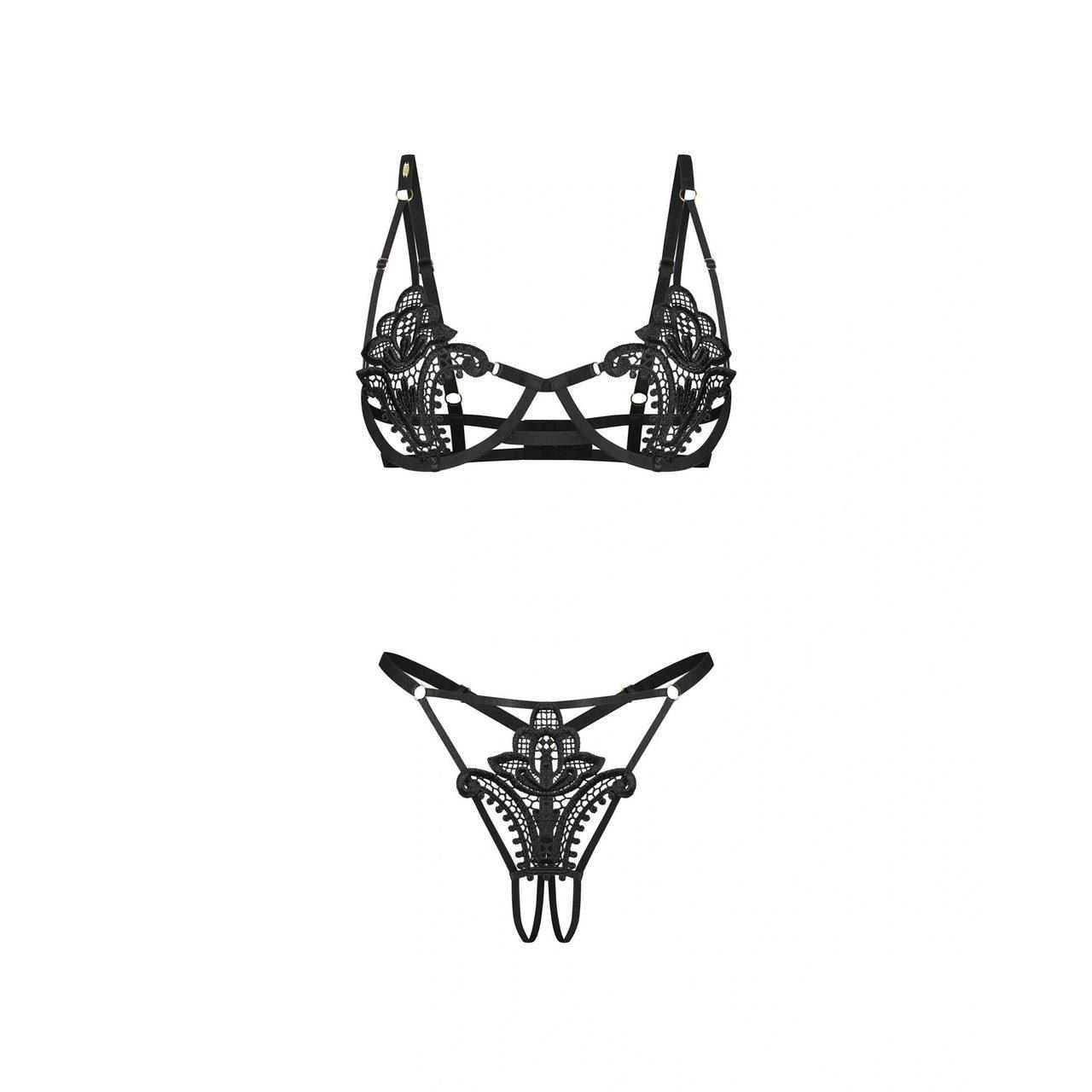 Obsessive Luise Sublim Black – komplet otwarty 2-częściowy z fiszbinami
