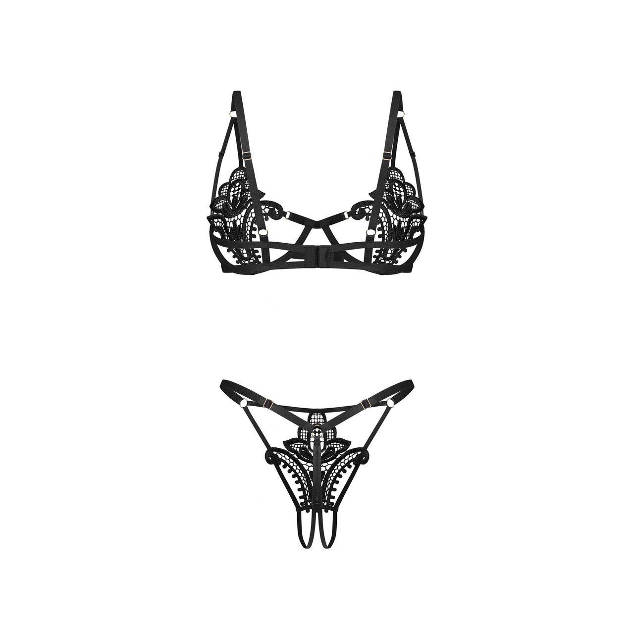 Obsessive Luise Sublim Black – komplet otwarty 2-częściowy z fiszbinami