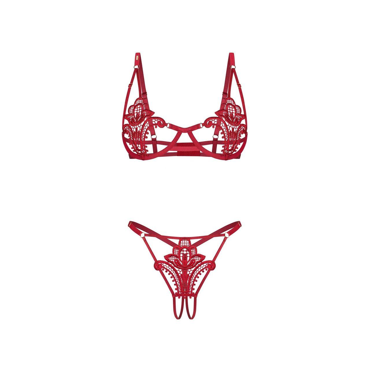 Obsessive Luise Sublim Red – komplet otwarty z fiszbinami | Loris.pl