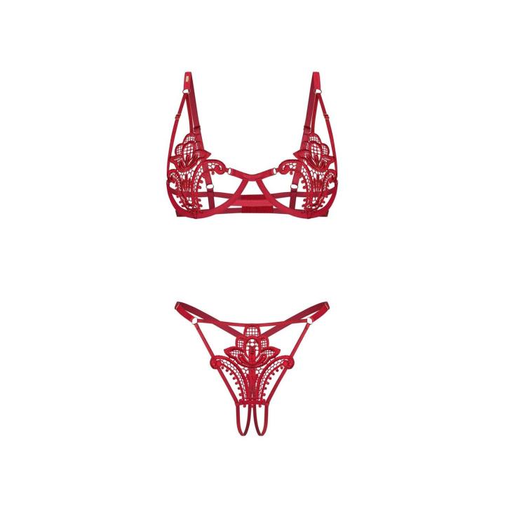 Obsessive Luise Sublim Red – komplet otwarty z fiszbinami