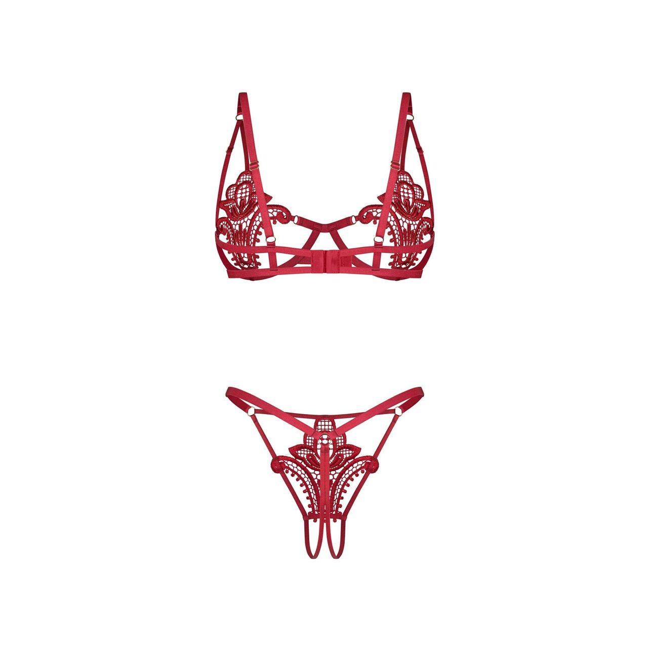 Obsessive Luise Sublim Red – komplet otwarty z fiszbinami | Loris.pl
