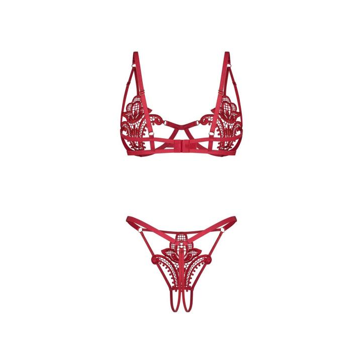 Obsessive Luise Sublim Red – komplet otwarty z fiszbinami