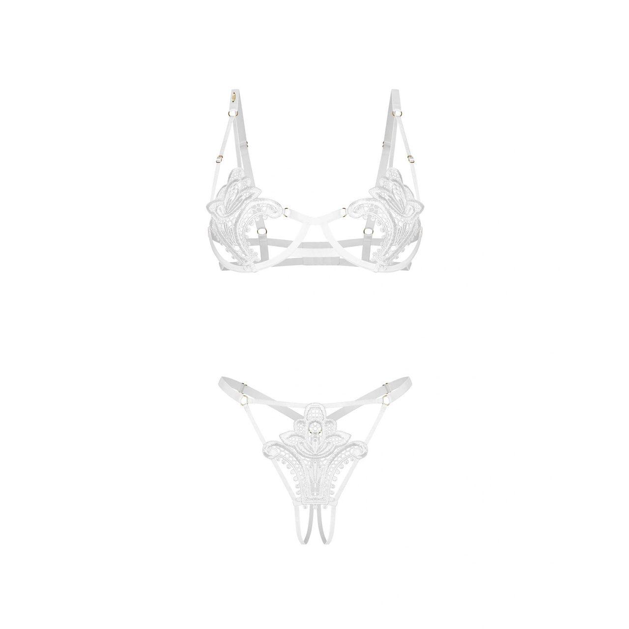 Obsessive Luise Sublim White – biały komplet 2-częściowy z fiszbinami