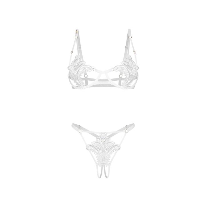Obsessive Luise Sublim White – biały komplet 2-częściowy z fiszbinami