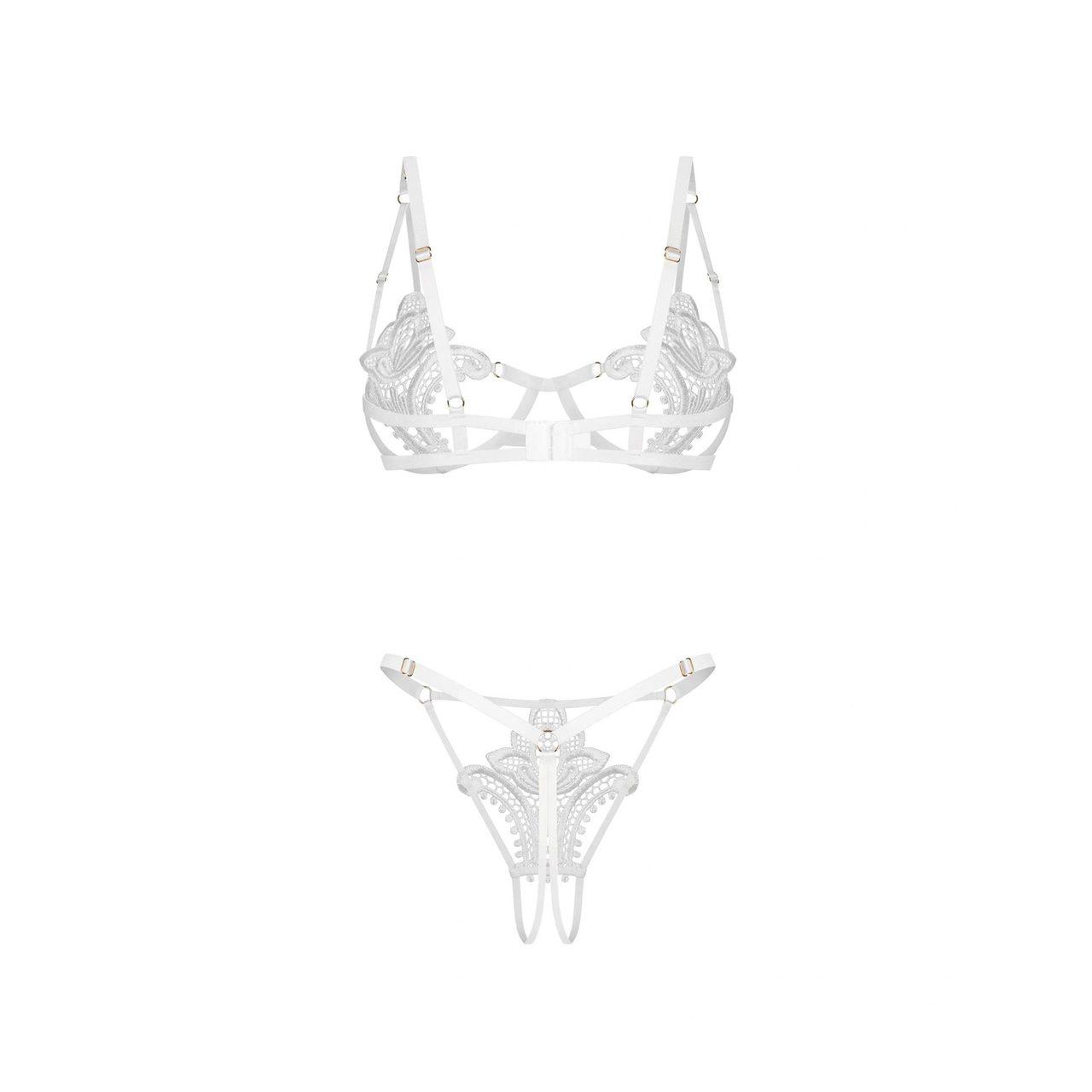 Obsessive Luise Sublim White – biały komplet 2-częściowy z fiszbinami
