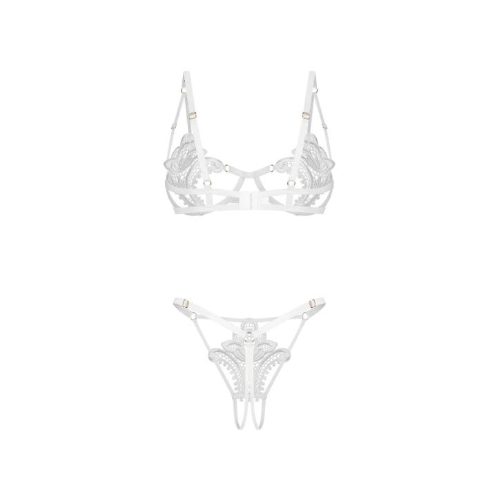 Obsessive Luise Sublim White – biały komplet 2-częściowy z fiszbinami
