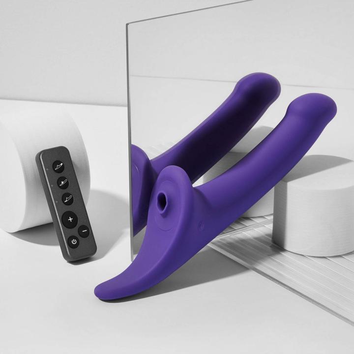 Fioletowe dildo z pilotem 3 silniki, ruch i wibracje IPX7 | Loris.pl