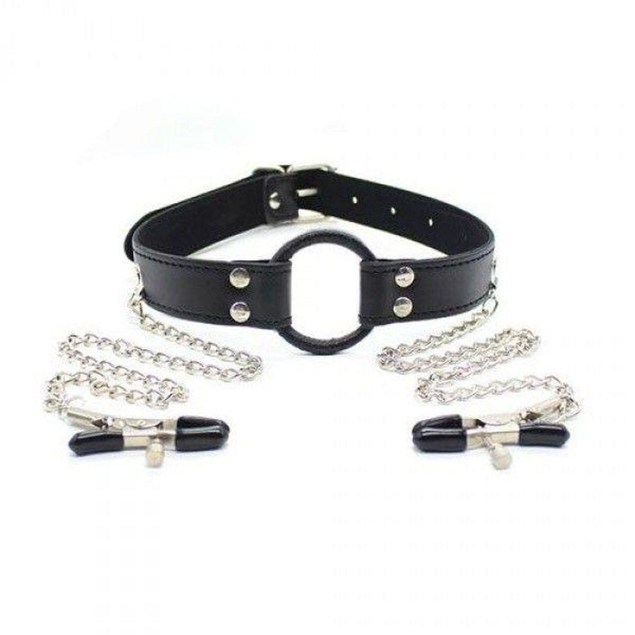Knebel z ringiem i zaciskami na sutki czarny | BDSM | Loris.pl