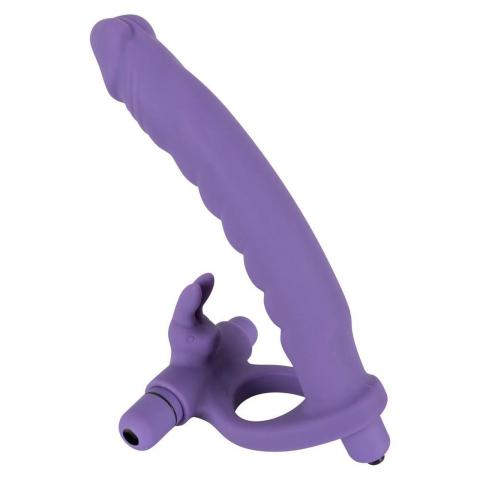 Silikonowy strap-on z wibracją 16 cm – pierścień i stymulator łechtaczki