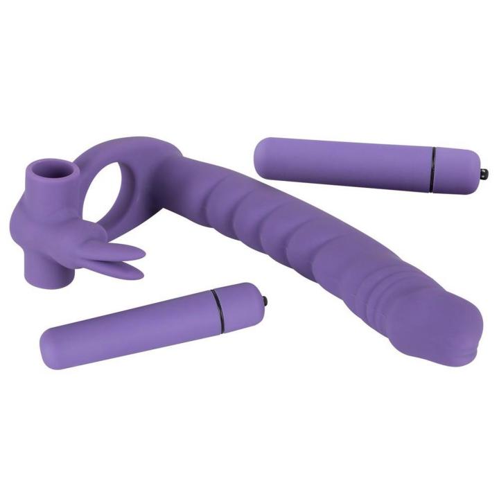 Silikonowy strap-on z wibracją 16 cm – pierścień i stymulator łechtaczki