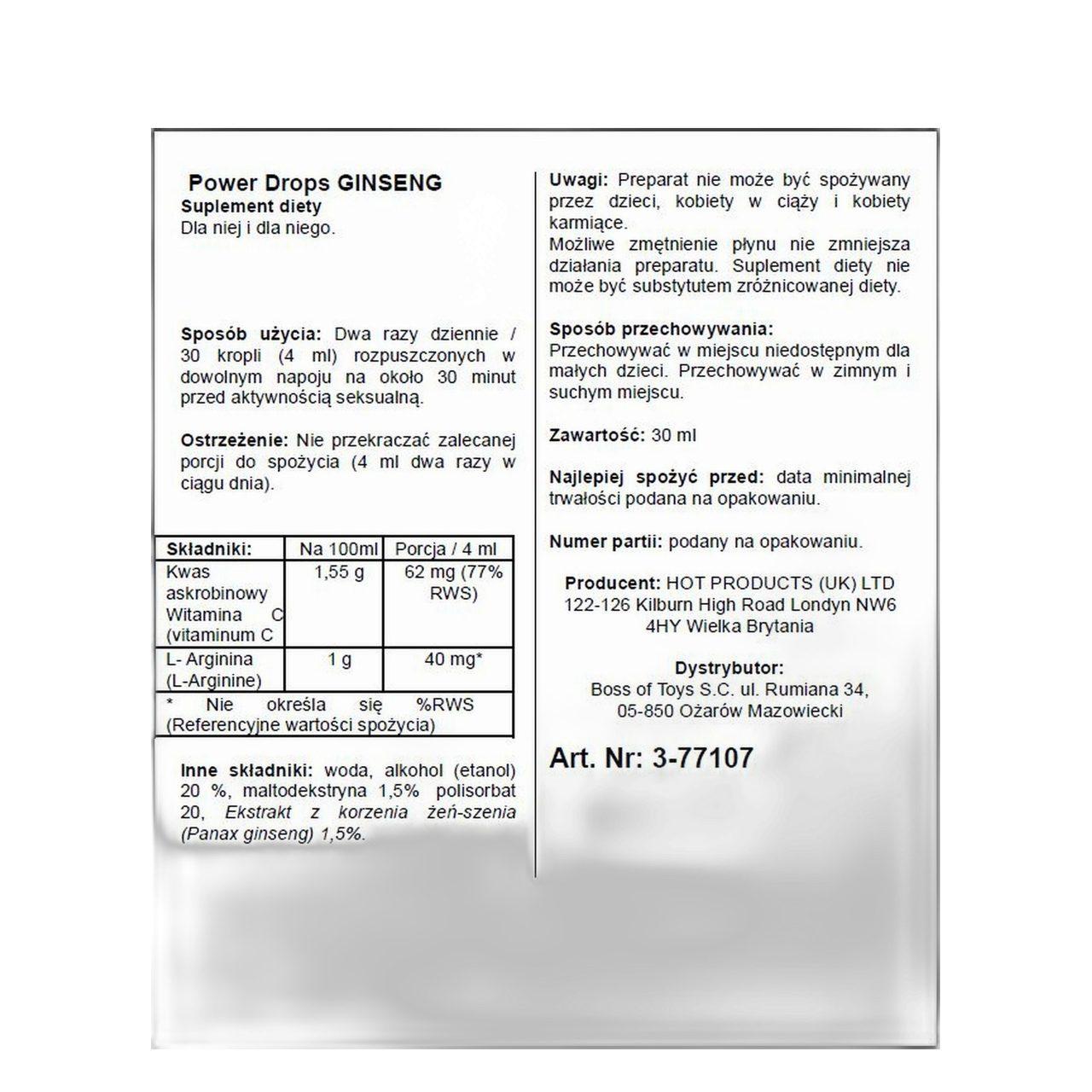 Krople z żeńszeniem dla mężczyzn 30 ml – energia i pobudzenie | Loris.pl