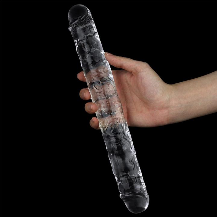 Przezroczyste dildo podwójne 30,5 cm – miękkie TPE