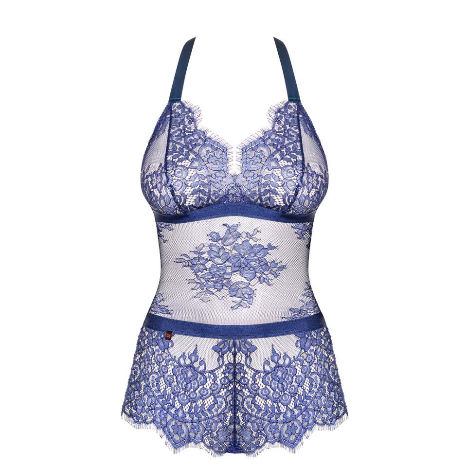 Niebieskie body Obsessive Flowlace idealne jako sexy piżamka