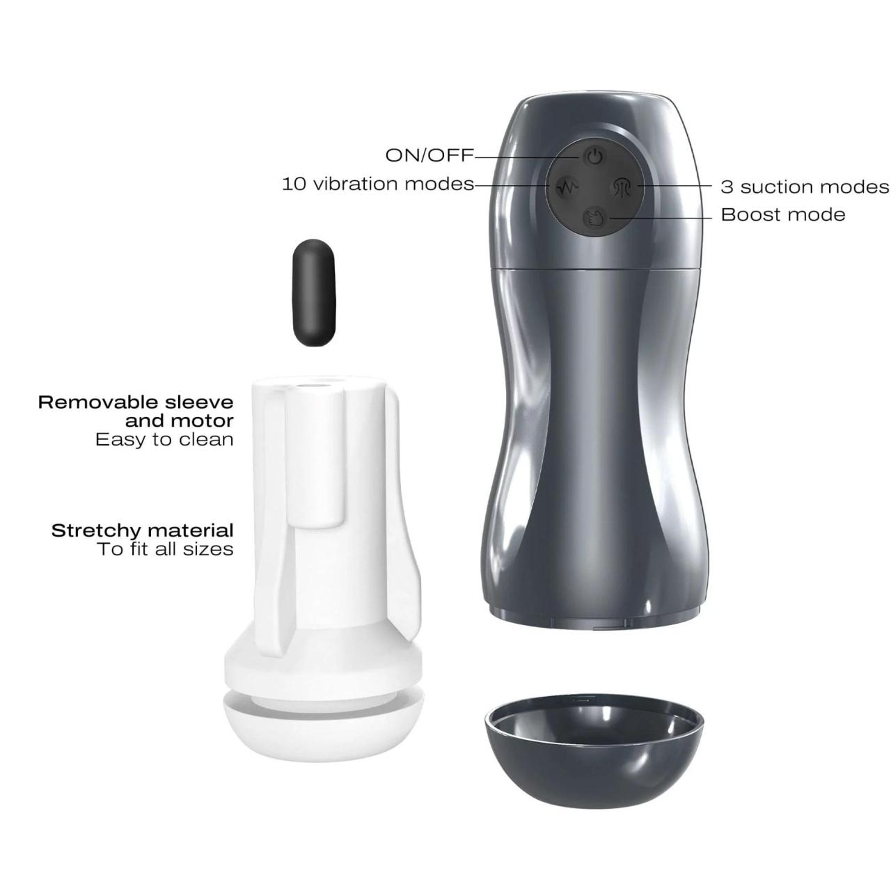 Masturbator z podciśnieniem i wibracjami 22 cm | 3 tryby ssania + Boost