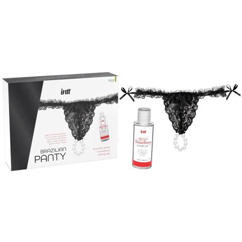 Koronkowe figi z perłowym pierścieniem + żel truskawkowy 50 ml