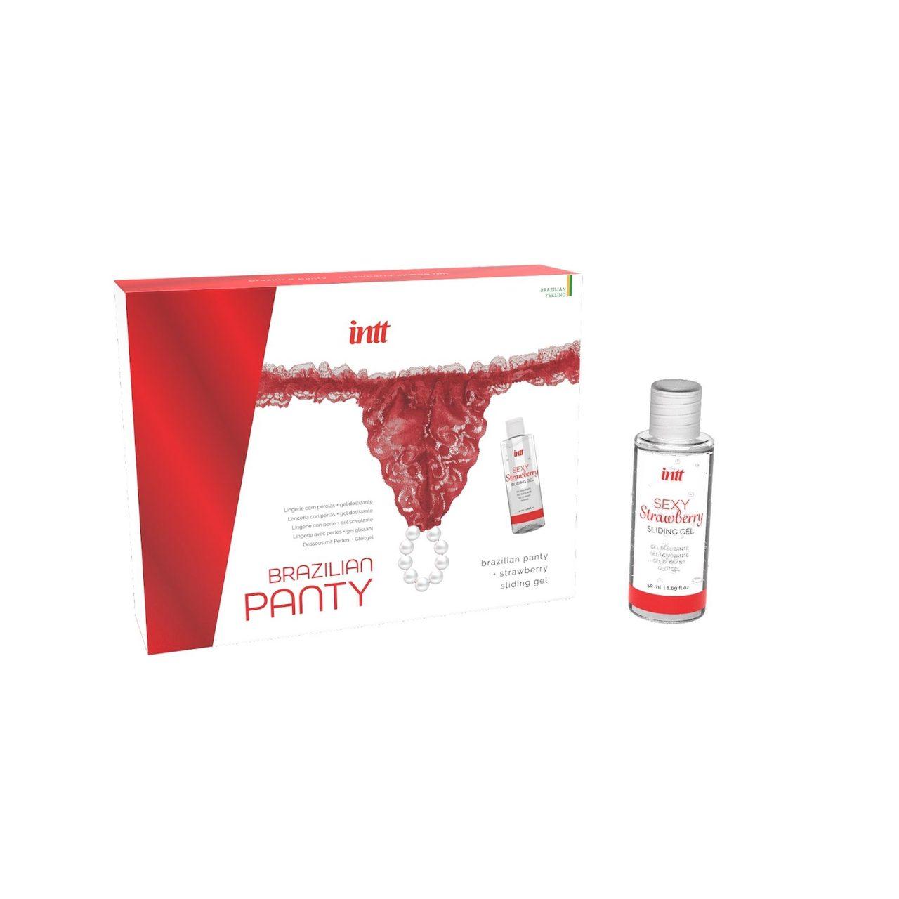 Koronkowe figi z perłowym pierścieniem + lubrykant truskawkowy 50 ml | Loris.pl