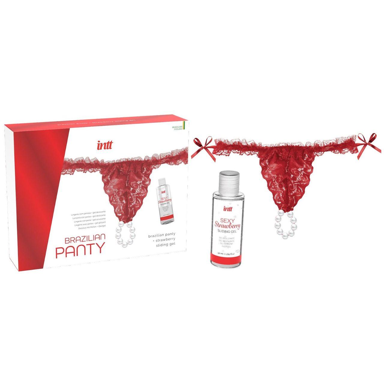 Koronkowe figi z perłowym pierścieniem + lubrykant truskawkowy 50 ml | Loris.pl