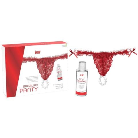 Koronkowe figi z perłowym pierścieniem + lubrykant truskawkowy 50 ml