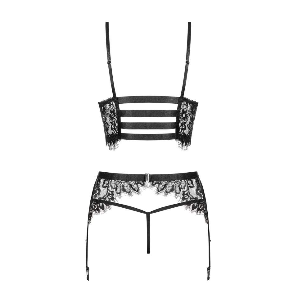 Czarny 3-częściowy komplet Obsessive Lashy z pięknej koronki