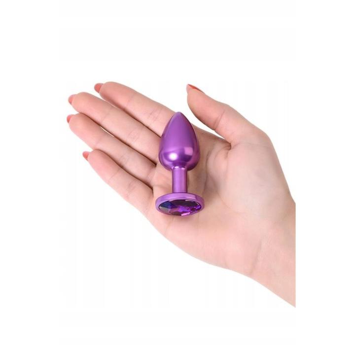 Metalowy korek analny z fioletowym kryształkiem - elegancki plug