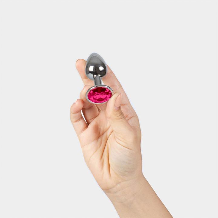 Mały metalowy plug analny z kryształkiem fuksja 7 cm | Loris.pl