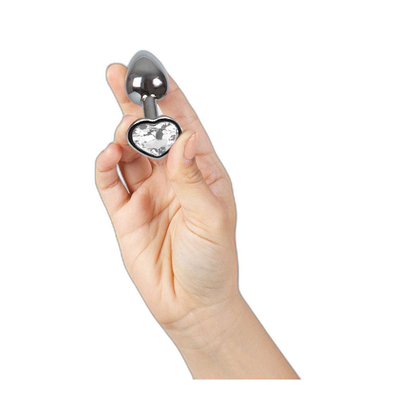 Metalowy korek analny z kryształkiem serce 2,8 cm | Plug analny | Loris.pl