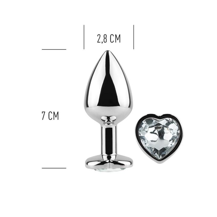 Metalowy korek analny z kryształkiem serce 2,8 cm | Plug analny | Loris.pl