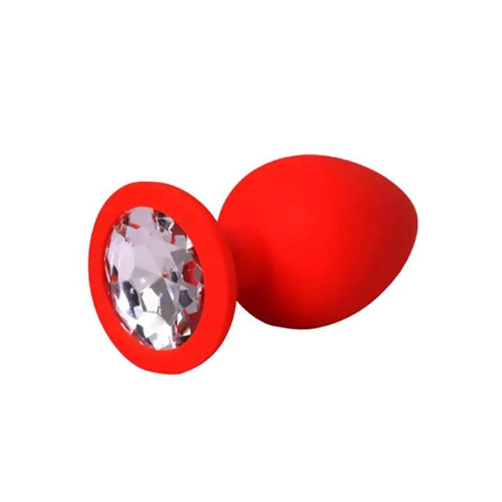 Czerwony plug analny small z białym kryształem 7 cm | Loris.pl