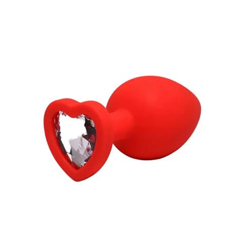Czerwony plug analny serduszko small z kryształem