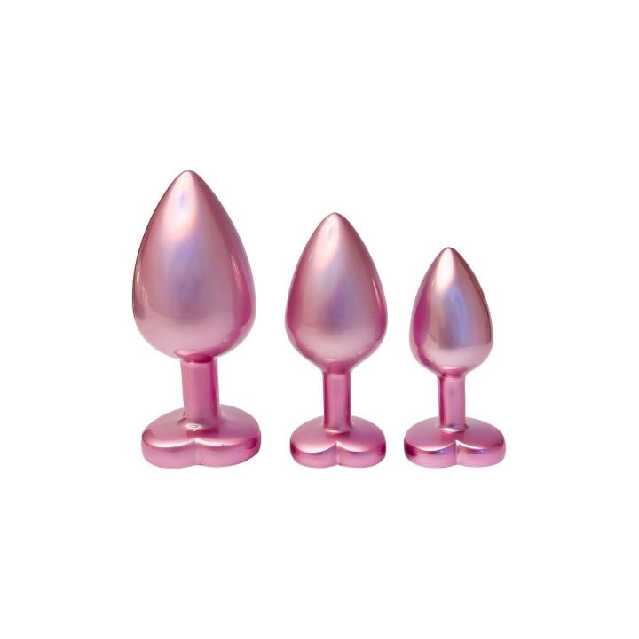 Zestaw korków analnych metalowych z sercem 3 rozmiary różowy | Loris.pl