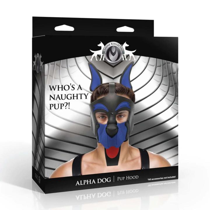 Niebieska maska pup hood BDSM z odpinanym kagańcem | Loris.pl