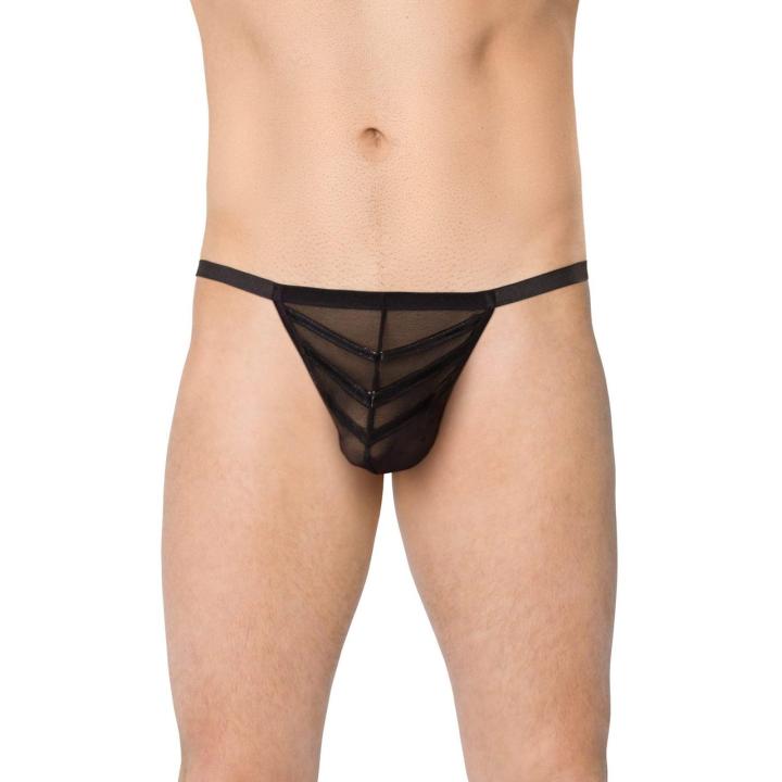 Męskie stringi czarne one size mocno wycięte - bielizna męska | Loris.pl