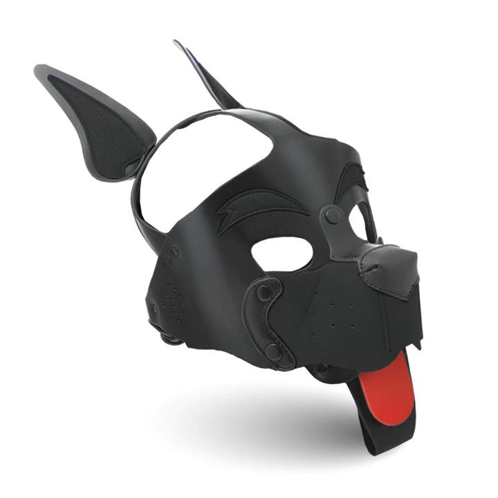 Czarny kaptur pup hood z odpinanym pyskiem i językiem | maska BDSM